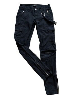 Diesel Black Women's Cargo Pants with Utility Strap and Zipper Details